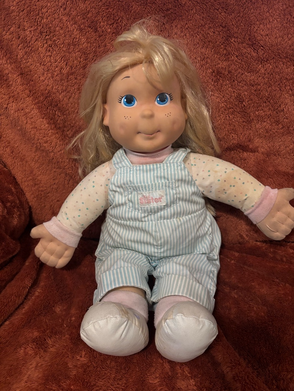 Playskool Kid Sister 22" Doll 1986 Hasbro Blue Overalls